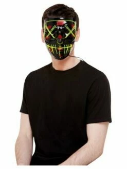 Purge LED Mask - Movie Quality - Smiffys Purge Masks (Black) -Party Persona Shop 52363